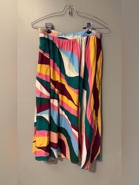 SHEIN Multicolor Wave-Print Skater Skirt in Pink, Yellow & Teal